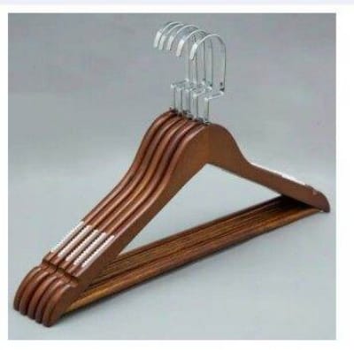 Picture of Wooden Coat Hangers Pack of 3 Suit Hangers Natural Finish Clothes Hangers-Light Wood - Hanger - Brown