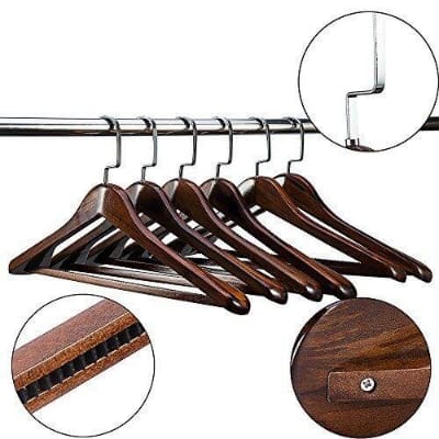 Picture of Wooden Coat Hangers Pack of 3 Suit Hangers Natural Finish Clothes Hangers-Light Wood - Hanger - Brown
