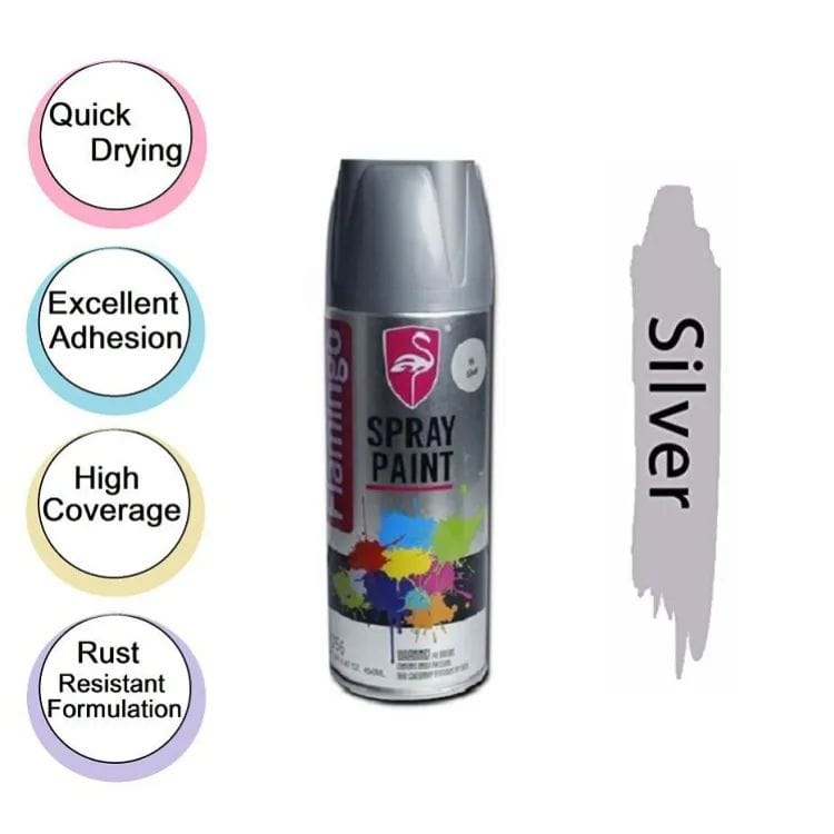 Picture of Flamingo Spray Paint (Silver)  anti-rust Aerosol Spray Paint, metal furniture wood Spray Paint For car Motorcycle graffiti wall