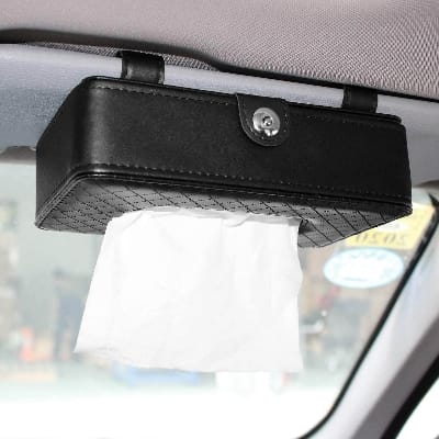 Picture of 1Pcs Car Tissue Box Towel Sets Car Sun Visor Napkins Tissue Boxes Holder Auto Interior Storage Bag Decoration Car Accessories - Black