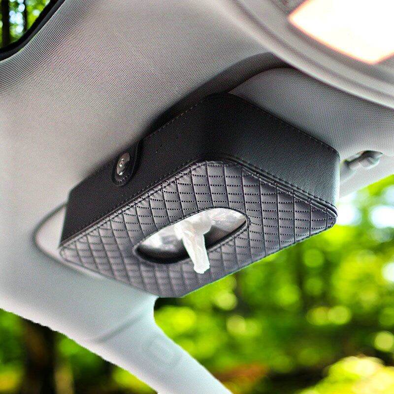 Picture of 1Pcs Car Tissue Box Towel Sets Car Sun Visor Napkins Tissue Boxes Holder Auto Interior Storage Bag Decoration Car Accessories - Black