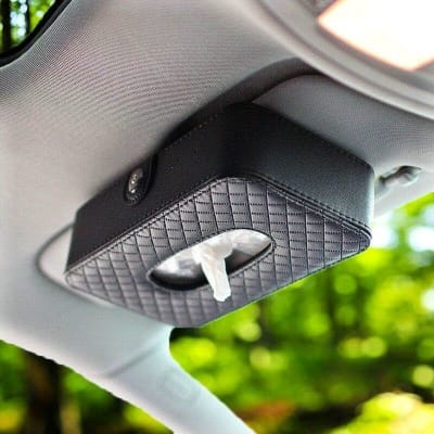 Picture of 1Pcs Car Tissue Box Towel Sets Car Sun Visor Napkins Tissue Boxes Holder Auto Interior Storage Bag Decoration Car Accessories - Black