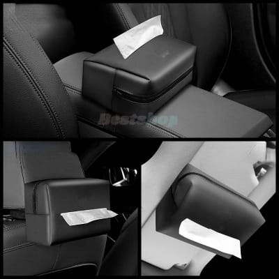Picture of 1Pcs Car Tissue Box Towel Sets Car Sun Visor Napkins Tissue Boxes Holder Auto Interior Storage Bag Decoration Car Accessories - Black