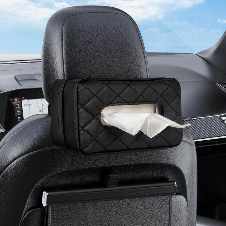Picture of 1Pcs Car Tissue Box Towel Sets Car Sun Visor Napkins Tissue Boxes Holder Auto Interior Storage Bag Decoration Car Accessories - Black