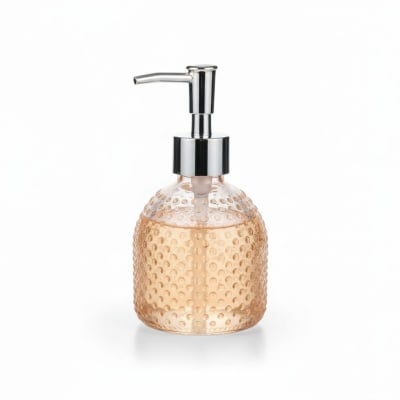 Picture of Glass Soap Dispenser with Rustproof Stainless Steel Pump for Bathroom Kitchen Countertop Decor Refillable Liquid Hand Soap Dispenser Lotion Shampoo Body Wash Bottle Bubble Texture Design-Multicolor