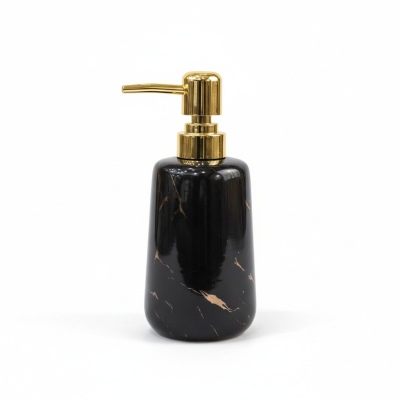 Picture of Luxury Black Marble Ceramic Soap Dispenser with Durable Gold Pump for Bathroom and Kitchen Decor, Refillable Hand Wash Liquid Bottle, High-Quality Elegant Lotion Container, Stylish Minimalist Home Accessory for Modern Countertop Organization.-Black