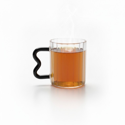 Picture of Madame Coco Rona Borosilicate Glass Mug 370ml with Unique Black B-Shaped Wavy Handle Heat Resistant Fluted Ribbed Clear Coffee Cup for Hot Tea Latte Cappuccino Aesthetic Modern Minimalist Glassware Home Decor-Multicolor