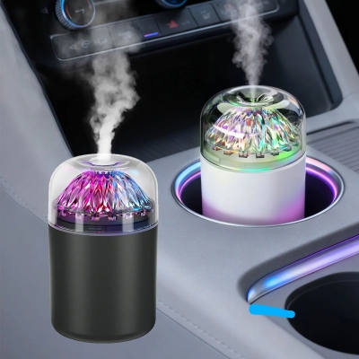 Picture of Portable Mini Volcano Humidifier for Car with Colorful LED Light, 300ml USB Cool Mist Air Purifier, Silent Ultrasonic Aroma Diffuser for Home Office Bedroom Travel, Automatic Shut-off Personal Desk Humidifier.-Multicolor