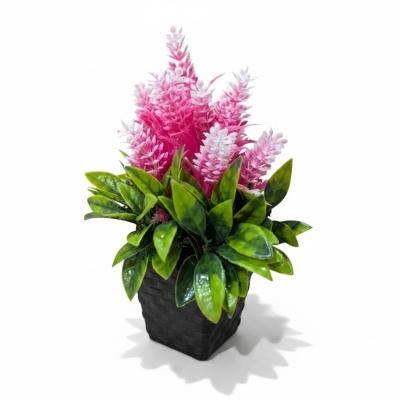 Picture of Realistic Artificial Pink Cone Ginger Bonsai Plant in Decorative Black Pot for Home, Office, and Indoor Tabletop Decor-Multicolor