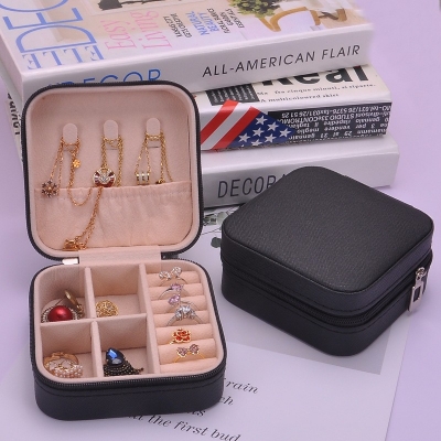 Picture of Travel Jewelry Case With Mirror Necklace Earrings Ring Organizer Display Boxes Pu Leather Zipper Jewelry Storage Box Portable-Multicolor