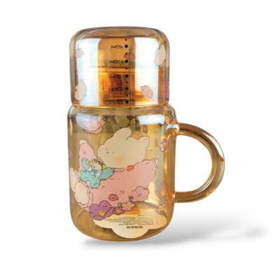 Picture of Lovely Bear Hug Clear Glass Bedside Night Water Carafe Set with Tumbler, Juice Milk Water Pitcher-Clear-26 OZ golden colour-Gold