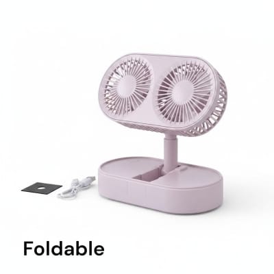 Picture of Double Motor Folding Table Top Fan Portable USB Rechargeable Mini Desk Fan with Three Speed Adjustable Airflow Dual Head Design for Home Office Study Bedroom Use Ultra Quiet Operation Pink Color-Multicolor