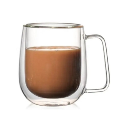 Picture of 1 Borosilicate Glass Coffee Mug Clear Drinkware Glassware Dinking Glasses Espresso Tumbler Iced Coffee Cups Tea Mug Double Wall Glass Cup with Handle 350 ml-Multicolor