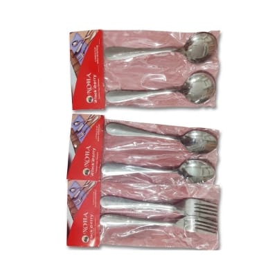 Picture of 18 pcs set 6pcs Tea, 6 pcs fork spoon and 6 pcs round sup spoon stainless steel spoon, silver color spoon for Tableware super cutlery 15cm long spoons set(18pcs set)-Silver