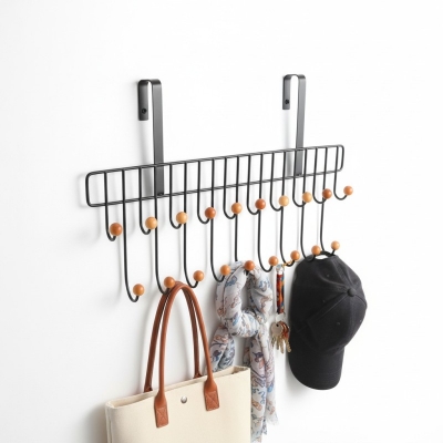 Picture of Magic Door Hanger 19 Hooks 2-Step Space Saver Heavy Duty Iron Metal Over The Door Organizer Rack for Hanging Clothes Coats Bags Hats Accessories Without Drilling or Screws for Home Office.-Black