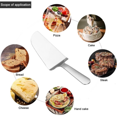 Picture of Stainless Steel Cake Server,  Serrated Edge, for Cakes, Steaks, Breads, Pizzas, 1 pcs silver color-Silver