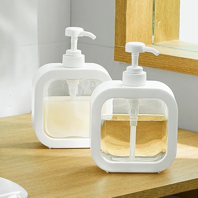 Picture of Refillable Liquid Soap Dispenser, Modern Dish Washing for Kitchen Sink, Clear Plastic Soap Pump Bottles, 300ml - 1 Piece-White