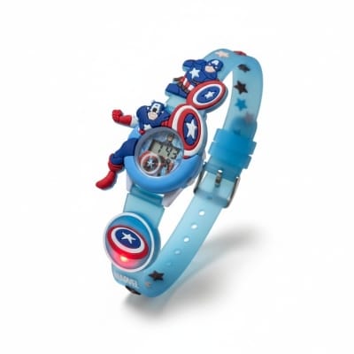 Picture of Marvel Avengers Captain America Digital Watch for Boys with 6 Image Projection, 3D Character Design, Blue Silicone Strap, Musical LED Light Feature, and Interactive Digital Clock Display for Kids Birthday Gift.-Blue