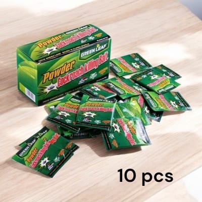 Picture of Green-Leaf-Cockroach-Killleer-Powder | 10-Pack Bait | Strong Roach Control | 5g Per Bag | Covers 150-200 sqm | Fast-Acting insec | Best Roach Repellent for Home, Kitchen & Office | Easy to Use-Green