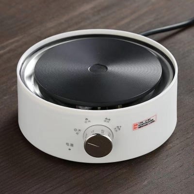 Picture of Electric Mini Stove, Electric Hot Plate Far Infrared Heating 360 Degree Vertical Heating Even Heating Round Body Fast for Coffee (White) 220V 710w-Multicolor