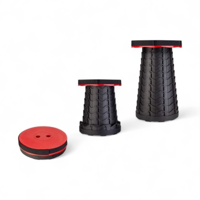 Picture of 1PCS Stretchable Foldable Stool – Adjustable Height Round Plastic Chair, Portable Lightweight Design, 330LB Capacity, Ideal for Home, Camping, Fishing, Outdoor Travel, Black-red