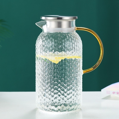 Picture of Glass Water Pitcher with Filter Lid and Pouring Spout Heat Resistant Glass Carafe for Hot Cold Beverages Homemade Ice Tea Bottle 2000 ml-Multicolor