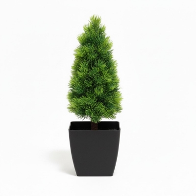 Picture of Lifelike Artificial Mini Pine Tree in Modern Black Pot for Desktop Office Decor Small Faux Evergreen Christmas Decoration for Home Tabletop Realistic Synthetic Needle Foliage Indoor Outdoor Maintenance Free Greenery Plant.-Multicolor