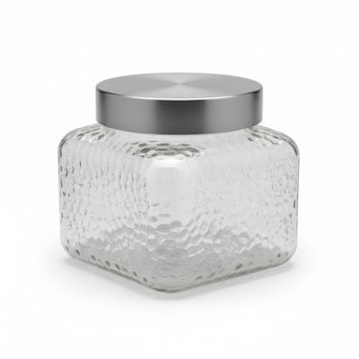 Picture of Premium Hammered Square Glass Jar with Airtight Stainless Steel Lid for Kitchen Countertop Storage, Perfect for Keeping Coffee, Sugar, Tea, Cookies, and Dry Snacks Fresh for a Very Long Time.-Multicolor