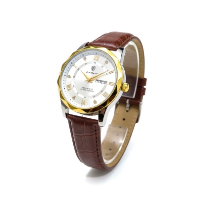 Picture of Luxury Men’s Quartz Watch with Genuine Brown Leather Strap Black Dial Analog Display Water Resistant Business Casual Wristwatch for Gents High Quality Fashion Timepiece Perfect Gift for Men Online Shopping.-Multicolor