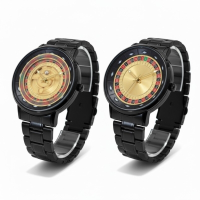 Picture of Premium Men’s Casino Roulette Watch featuring 360 Degree Rotating Dial and Black Stainless Steel Metal Chain Strap Perfect Fashion Accessory for Party Wear Business Casual Events and Unique Stylish Gifting Options for Boys.-Multicolor