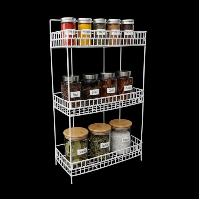 Picture of Buy 3 Tier Kitchen Spice Rack and Multipurpose Countertop Storage Organizer with White Powder Coated Finish for Organizing Spice Jars Bottles and Condiments in Small Kitchen Spaces Effectively for Home Use.-White