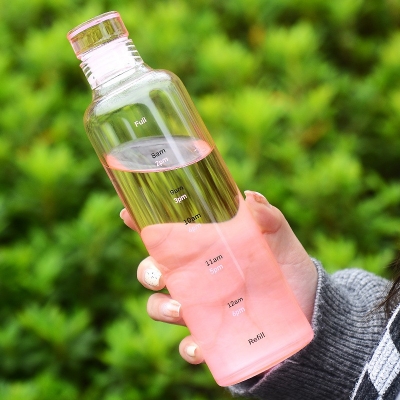 Picture of Durable Glass Bottle with Time Marker – 500ml Transparent Design – Silicone Stopper for Leak Prevention – Perfect for Tea, Juice, Coffee or Milk – Reusable and Eco-Friendly Cup-Multicolor