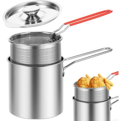 Picture of 2 in 1 deep frying pot for Kitchenware - Deep Fryer, Portable Stock Pot | Multipurpose Cooking Pot, Multifunctional Frying Pan with Strainer Basket, Deep Fryer Set, Drip Drainer-Multicolor