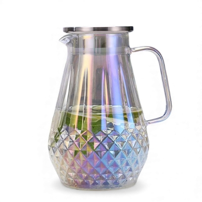 Picture of Rustic Style Borosilicate Glass Teapot, Thick Cold-Hammered Glass Body, Stainless Steel Lid, Direct Fire Safe 10g Lightweight Water Jug for Tea and Beverages, 20x20 cm-Multicolor-multicolor