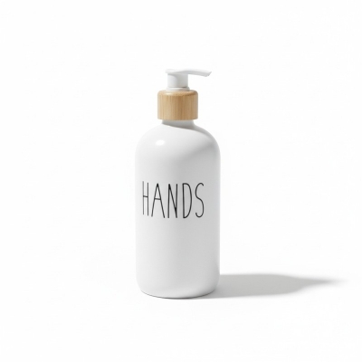 Picture of Premium white glass refillable soap dispenser set for hands and dishes featuring a coordinated kitchen look with durable pumps perfect for enhancing your sink vanity decor with elegant and modern style.-white
