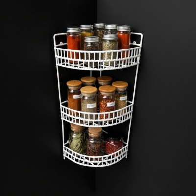 Picture of Premium 3-Tier White Metal Wire Corner Spice Rack Organizer | Space-Saving Countertop & Cabinet Storage Solution for Kitchen, Pantry, & Bathroom Essentials | Durable, Rust-Resistant Design-Multicolor