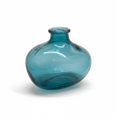 Picture of Elegant Handcrafted Teal Blue Recycled Glass Vase with Organic Bulbous Shape and Lipped Opening, Perfect Eco-Friendly Mediterranean Style Decorative Flower Bottle for Modern Sustainable Home Decor Accents and Unique Artisanal Gifting.-Multicolor