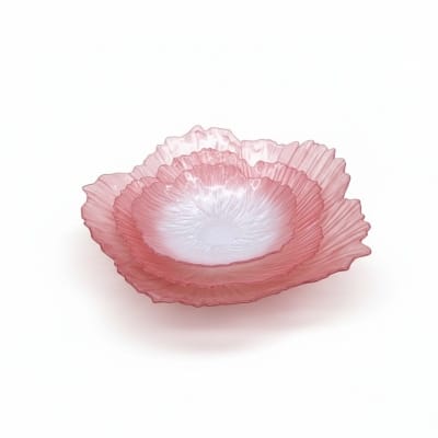 Picture of Elegant 3-Piece Pink Flower-Shaped Glass Serving Bowl Set, Decorative Petal Design Crystal Fruit Plates, Versatile Stackable Ombre Dessert Bowls and Candy Dishes, Luxury Tableware for Modern Home Decor and Special Celebrations.-Multicolor
