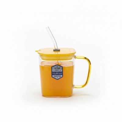 Picture of Premium Delisoga 490ml Borosilicate Square Glass Mug with Lid and Straw, Heat-Resistant Drinking Glass for Iced Coffee, Fresh Juice, Milk, and Smoothies with a Comfortable Stylish Square Handle for Daily Home Use.-Multicolor