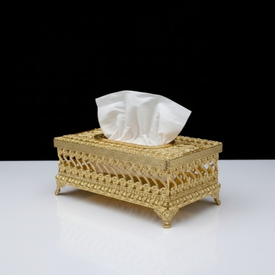Picture of Luxury Gold Tissue Box Holder Elegant European Style Metal Decorative Paper Napkin Case for Home Office Dining Table Living Room Vanity Decor High Quality Gold Plated Rectangular Stylish Facial Tissue Cover.-Gold