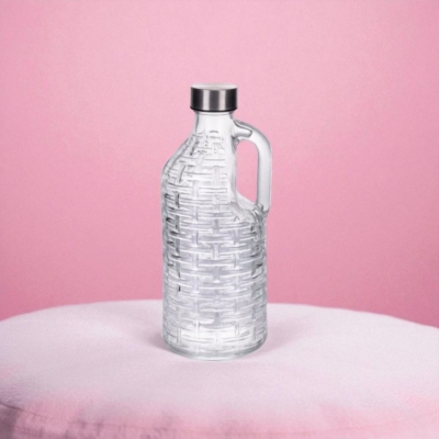 Picture of 1000ml Textured Borosilicate Glass Beverage Bottle with Handle – Leak-Proof, Freezer-Safe, Food-Grade Stainless Steel Cap for Water, Juice & Daily Hydration.-Multicolor