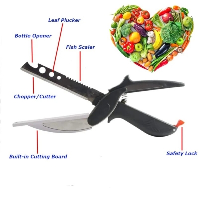 Picture of 5 in 1 Smart scissor   Stainless Steel Multi Functional Kitchen Vegetable Clever Cutter Scissor for Home/Kitchen with Lock System Clever Cutter Chopper Pack of 1-Multicolor