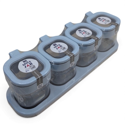 Picture of BPA-Free Square Spice Jar Set with Serving Spoons and Tray blue-Blue