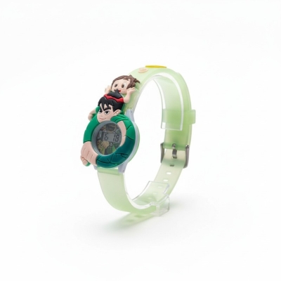 Picture of Ben 10 Kids Digital Watch featuring colorful LED flashing lights and a 3D cartoon character design for boys, with an adjustable silicone strap, durable build, and easy-to-read numeric display for gifts.-Multicolor