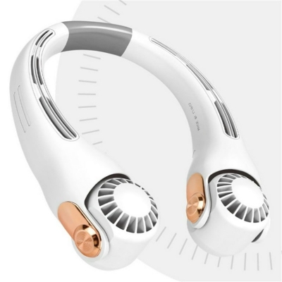 Picture of Portable Bladeless Neck Fan Rechargeable Hands Free Personal Cooling Device with 360 Degree Airflow Quiet Powerful Motor USB Powered Wearable Fan for Outdoor Sports Travel Office Home Use White and Gold.-Multicolor