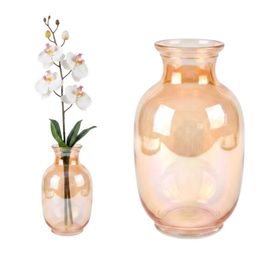 Picture of Elegant EGLO Kenyasi Glass Vase in Rose Pink with Iridescent Luster finish, perfect for home decor centerpieces, modern living room accents, artificial flower arrangements, and sophisticated luxury gifting for housewarming parties.-Multicolor