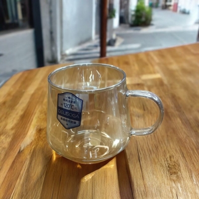 Picture of GPZB57HA Glass Mug 420ML - Lightweight Borosilicate Glass, Dishwasher Safe, Classic Golden Round Design, Perfect for Coffee, Tea, and Beverages, Durable and Stylish.-Gold