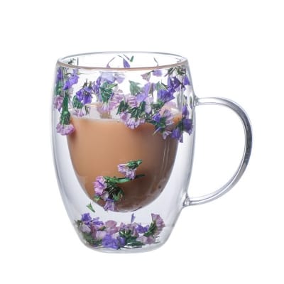 Picture of Dried Flower Double Wall Glass Mug.-Multicolor