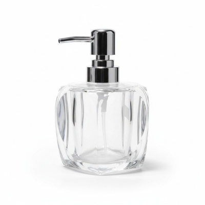 Picture of Premium Marsella white solid acrylic soap dispenser featuring a sleek chrome-finished pump mechanism perfect for enhancing your bathroom vanity decor or modern kitchen sink countertop with a sophisticated and durable touch.-white