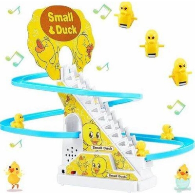 Picture of Duck Slide Toy Set, Funny Automatic Stair-Climbing Ducklings Cartoon Race Track Set Little Lovely Duck Slide Toy Escalator Toy with Lights and Music_3 Duck Included(Duck Track Racer)-Multicolor